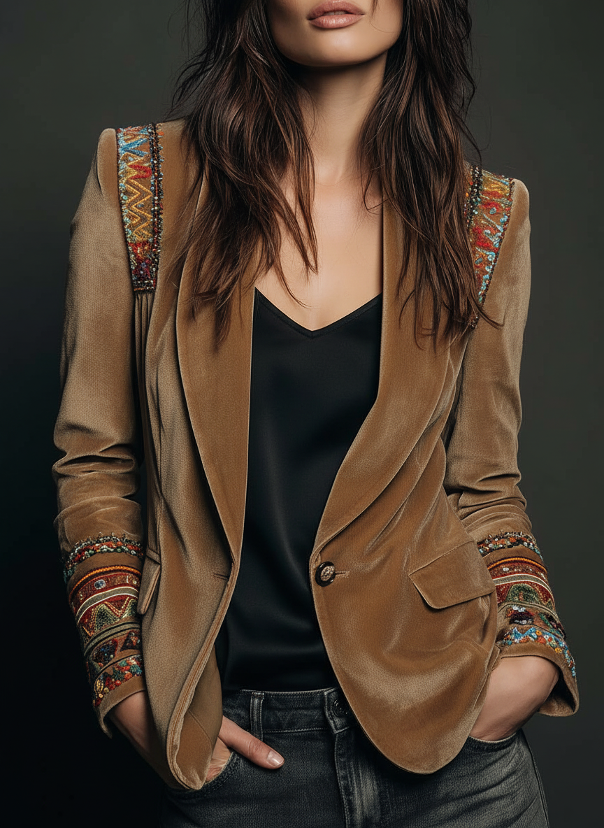 Margot - Embroidered Velvet Blazer with Bohemian Details