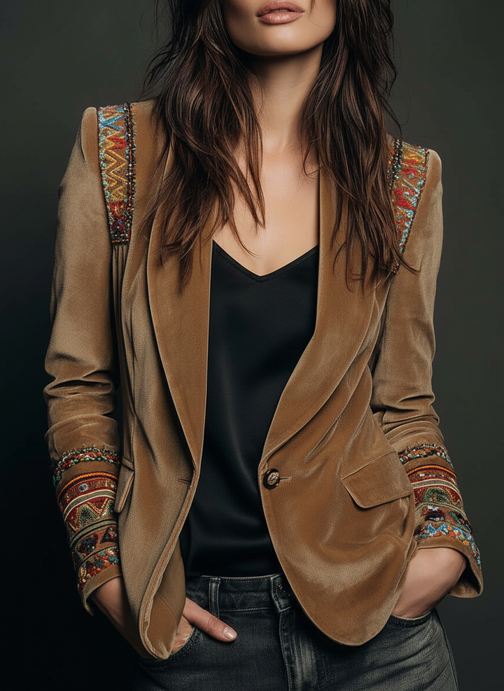 Margot - Embroidered Velvet Blazer with Bohemian Details