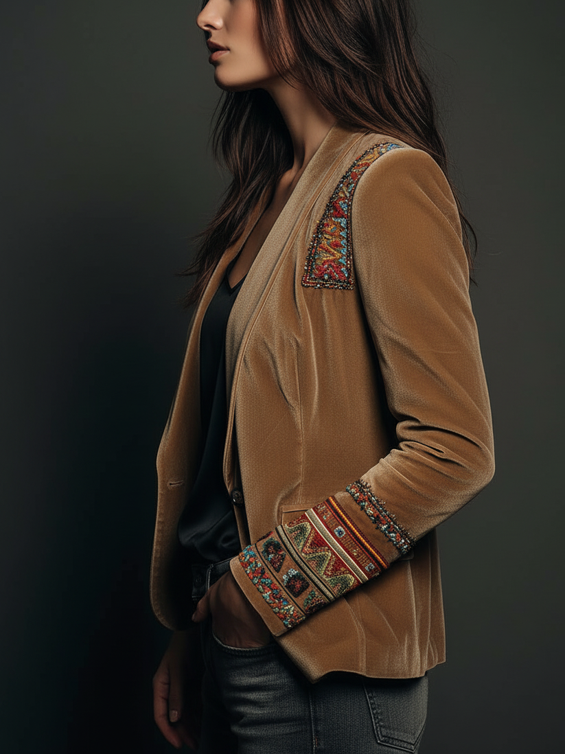 Margot - Embroidered Velvet Blazer with Bohemian Details