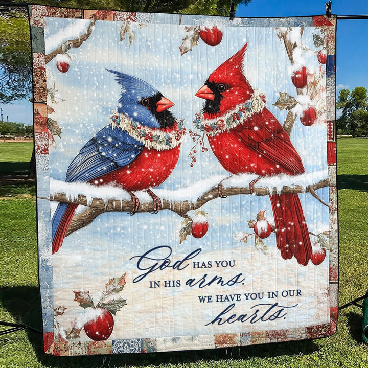 Held in Loving Arms Cardinal Art Quilt Wall Hanging