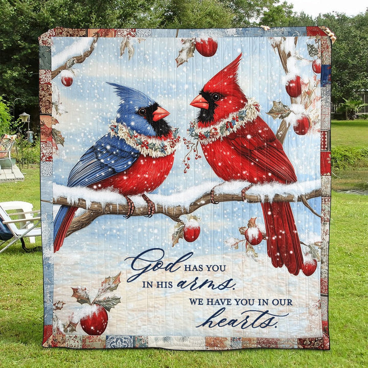 Held in Loving Arms Cardinal Art Quilt Wall Hanging