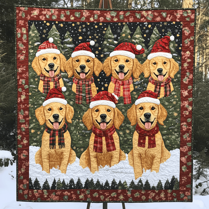Golden Christmas Art Quilt Wall Hanging