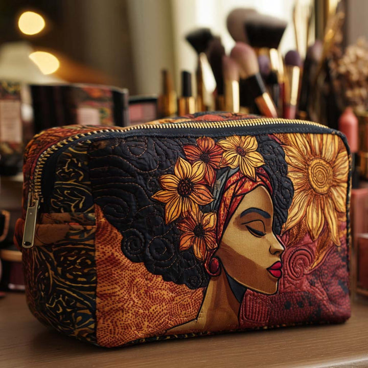 Crown Gold Quilted Makeup Bag