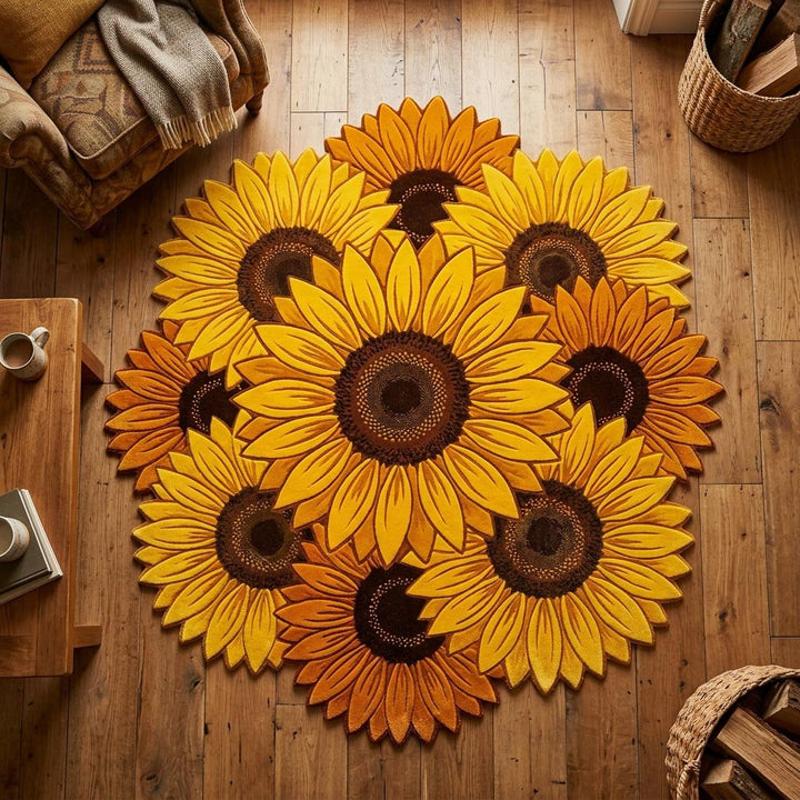 Golden Sunflower Shaped Rug