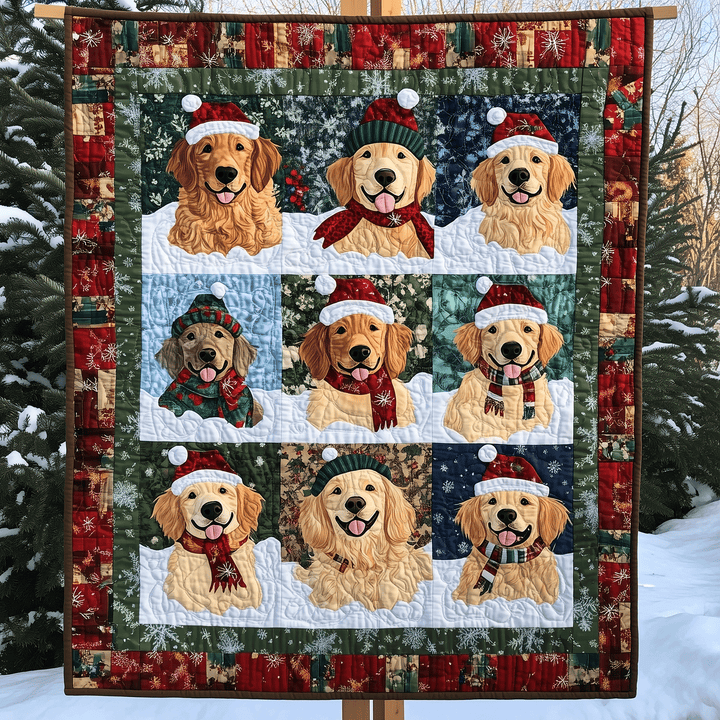 Golden Holiday Art Quilt Wall Hanging