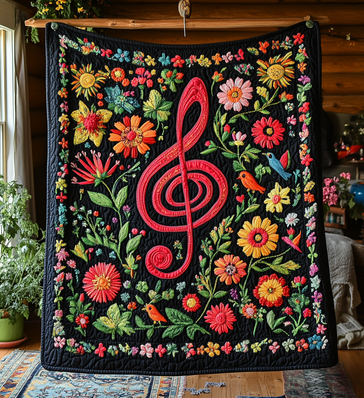 Musical Symphony Guitar Art Quilt Wall Hanging