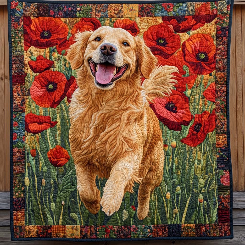 Happy Golden Retriever Quilted Blanket