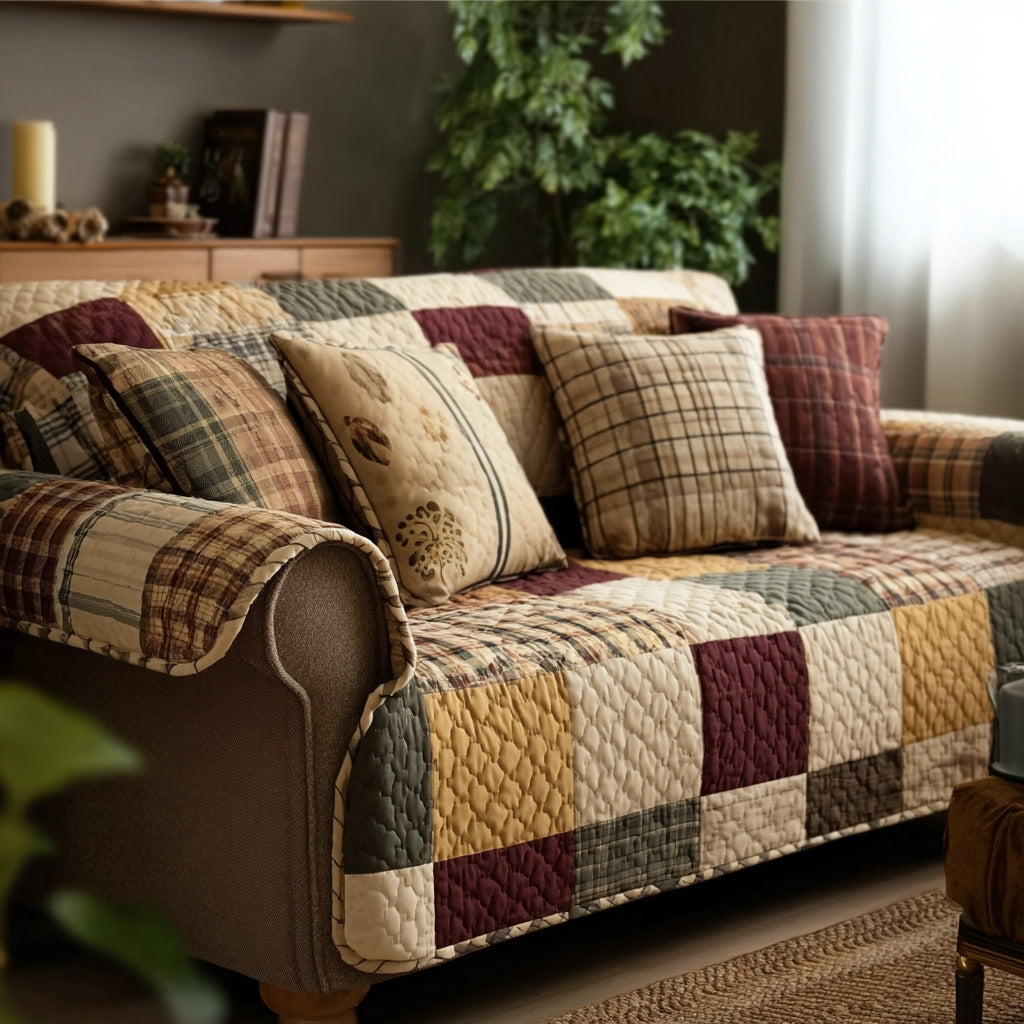 Rustic Farmhouse Quilted Sofa Cover