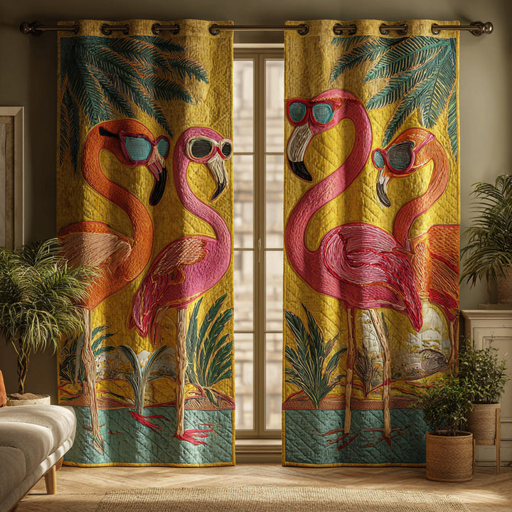 Tan Flamingo Quilted Curtains