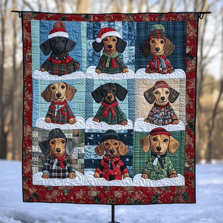 Holiday Dachshund Art Quilt Wall Hanging