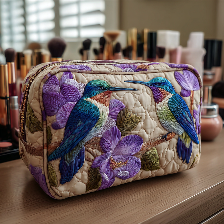 Delicate Hummingbird Quilted Makeup Bag