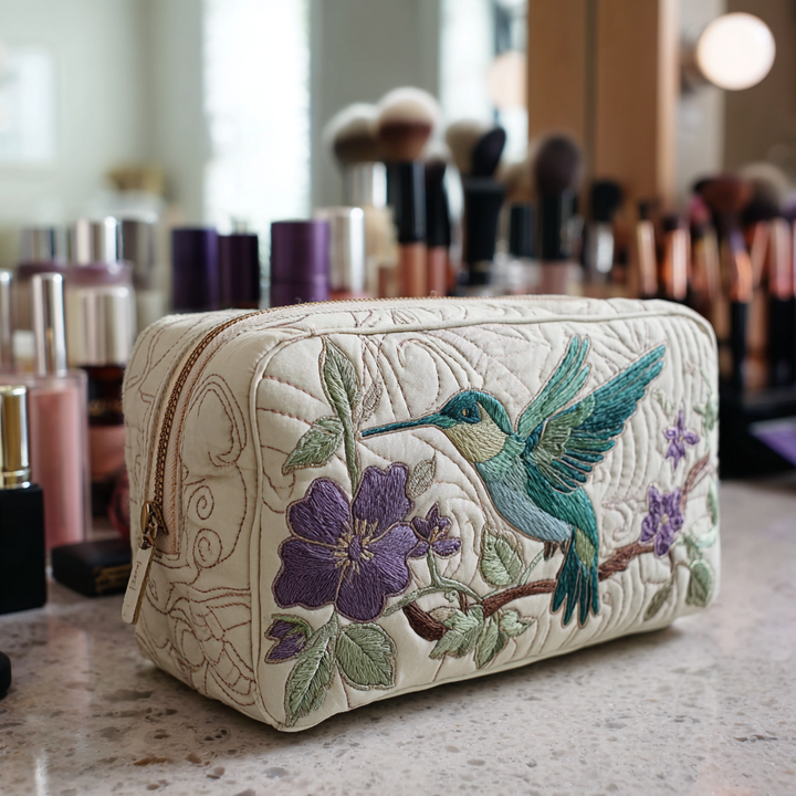 Hummingbird Quilted Makeup Bag