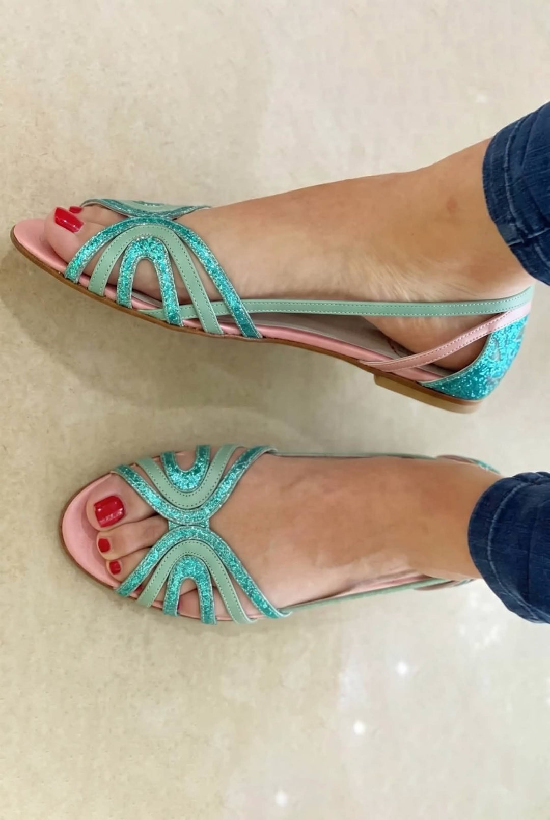 Adrienne - Metallic Strappy Flat Sandals