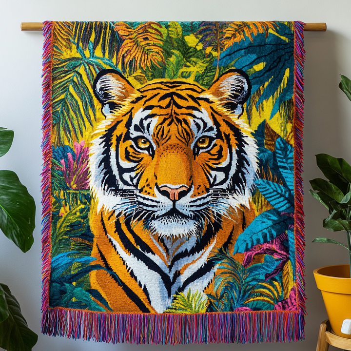 Jungle King Tiger Woven Blanket