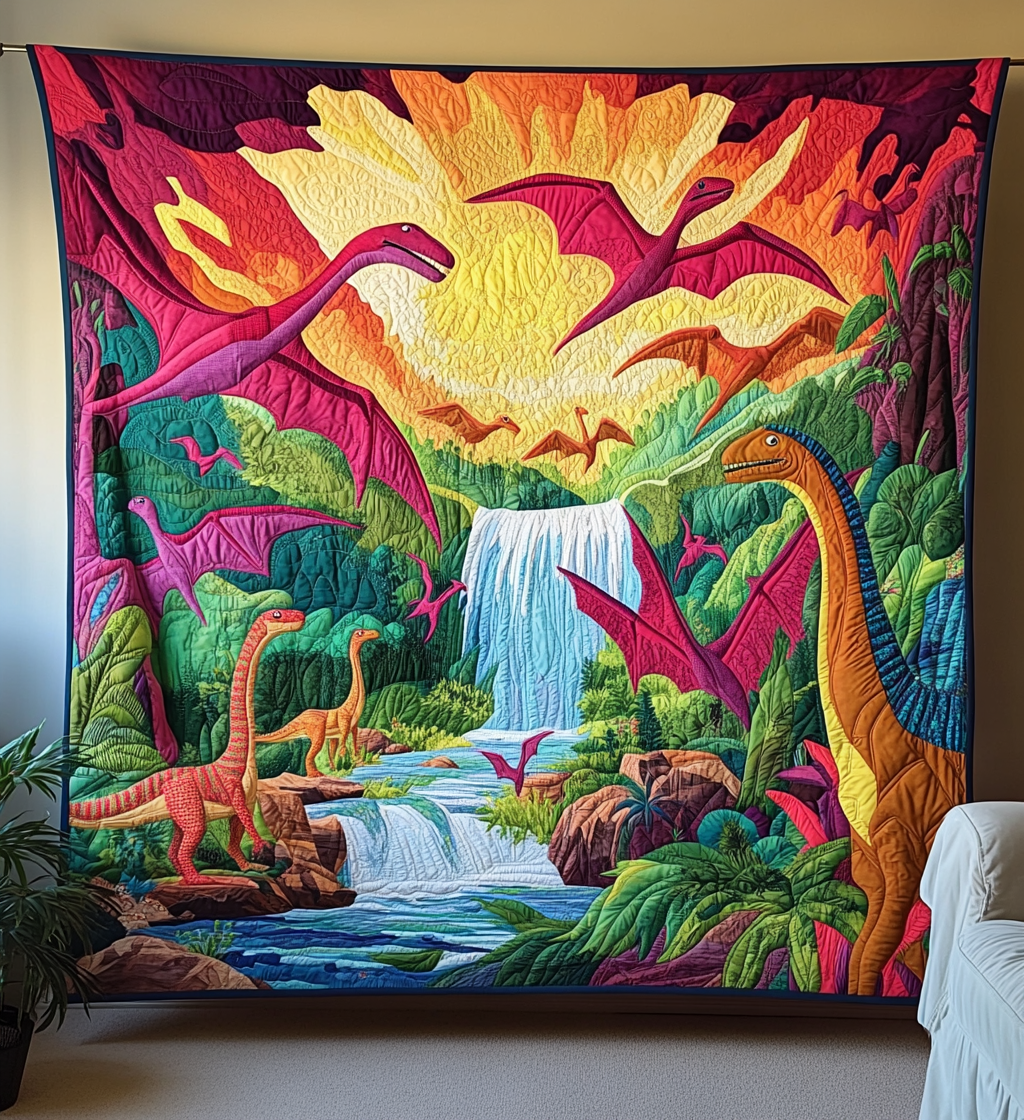 Jurassic Jungle Art Quilt Wall Hanging