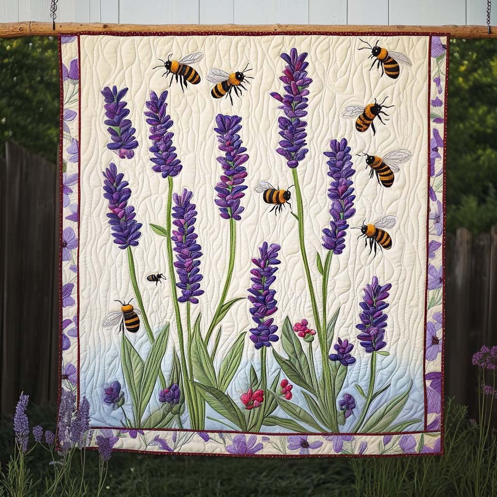 Lavender Bee Dance Art Quilt Wall Hanging