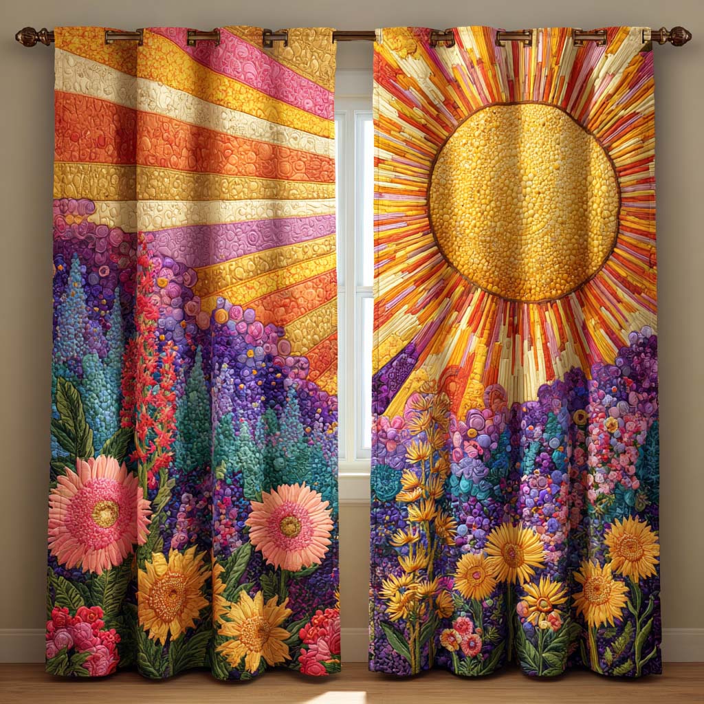 Lavender Red Sunrise Quilted Curtains