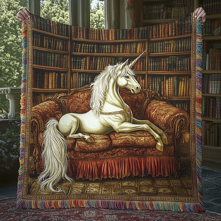 Librarian Unicorn Woven Blanket