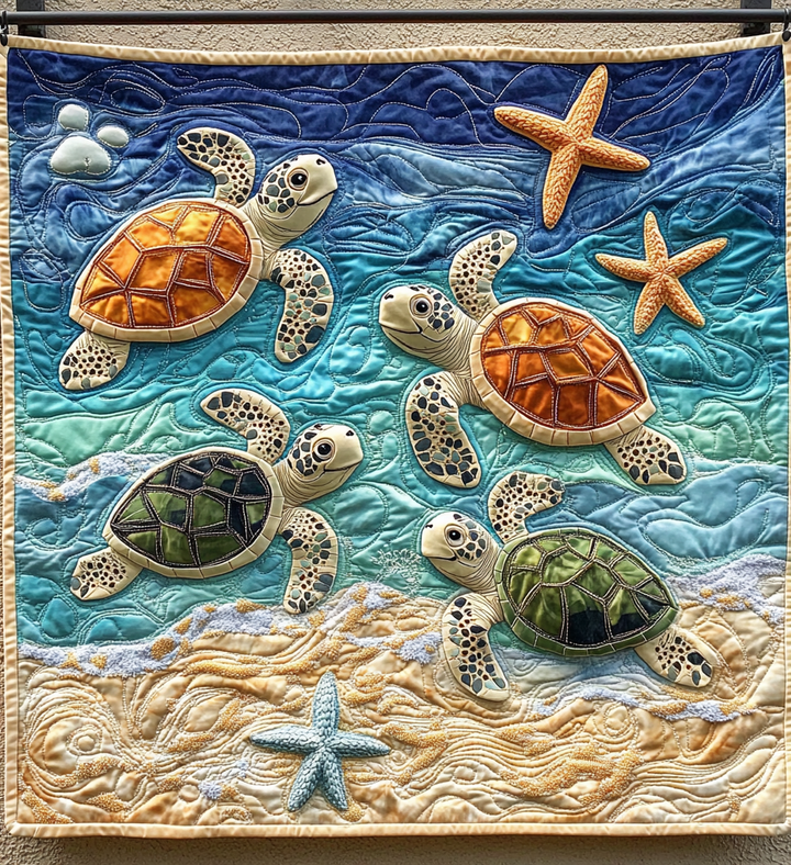 Turtle Tapestry Art Quilt Wall Hanging