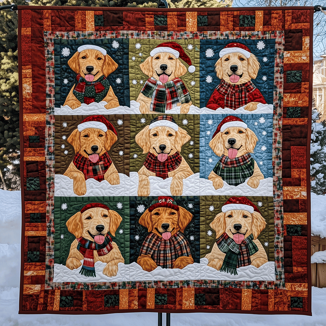 Happy Golden Paws Retriever Art Quilt Wall Hanging