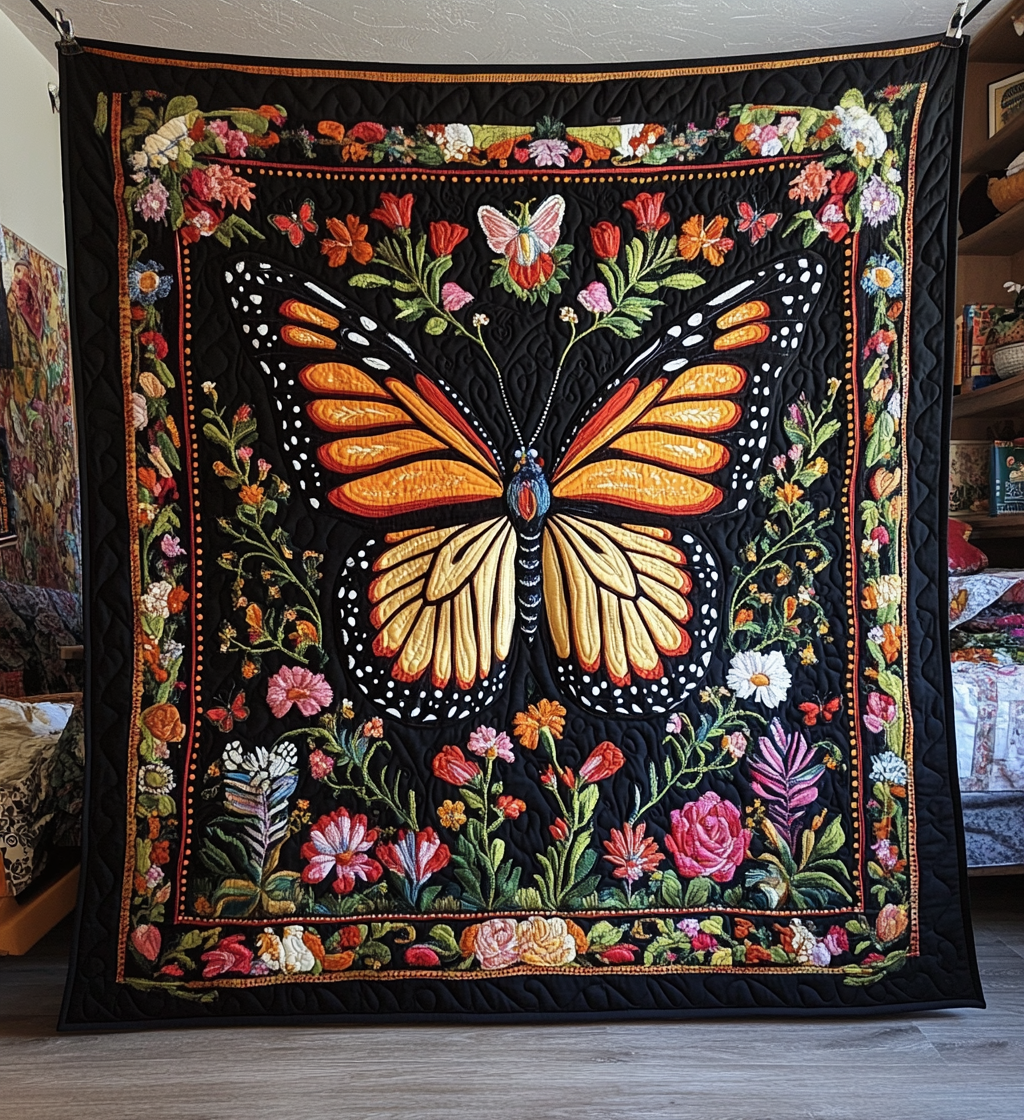 Midnight Monarch Art Quilt Wall Hanging