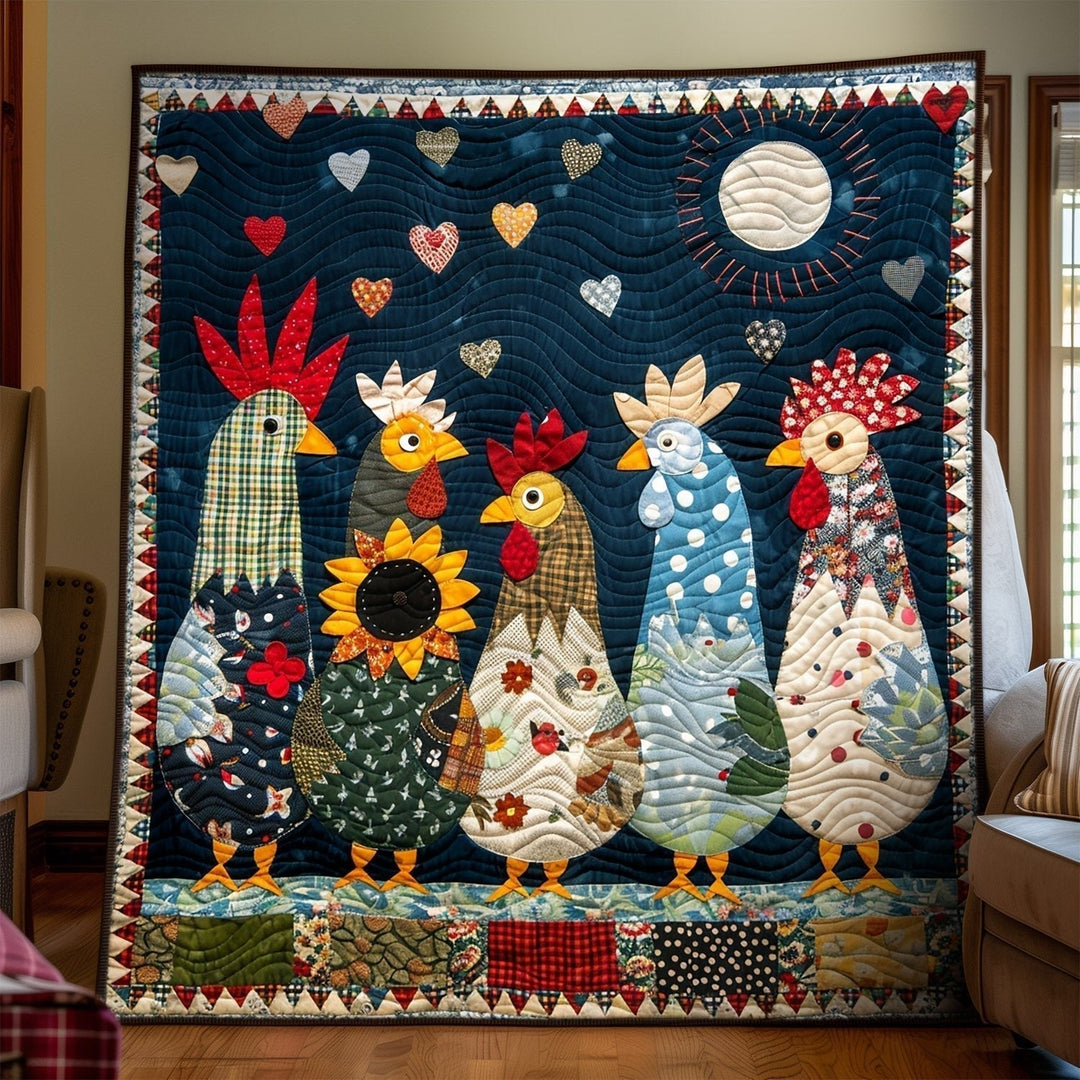 Moonlit Roosters Art Quilt Wall Hanging