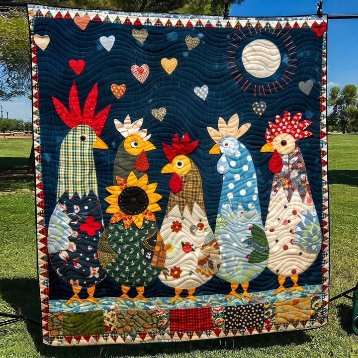Moonlit Roosters Art Quilt Wall Hanging