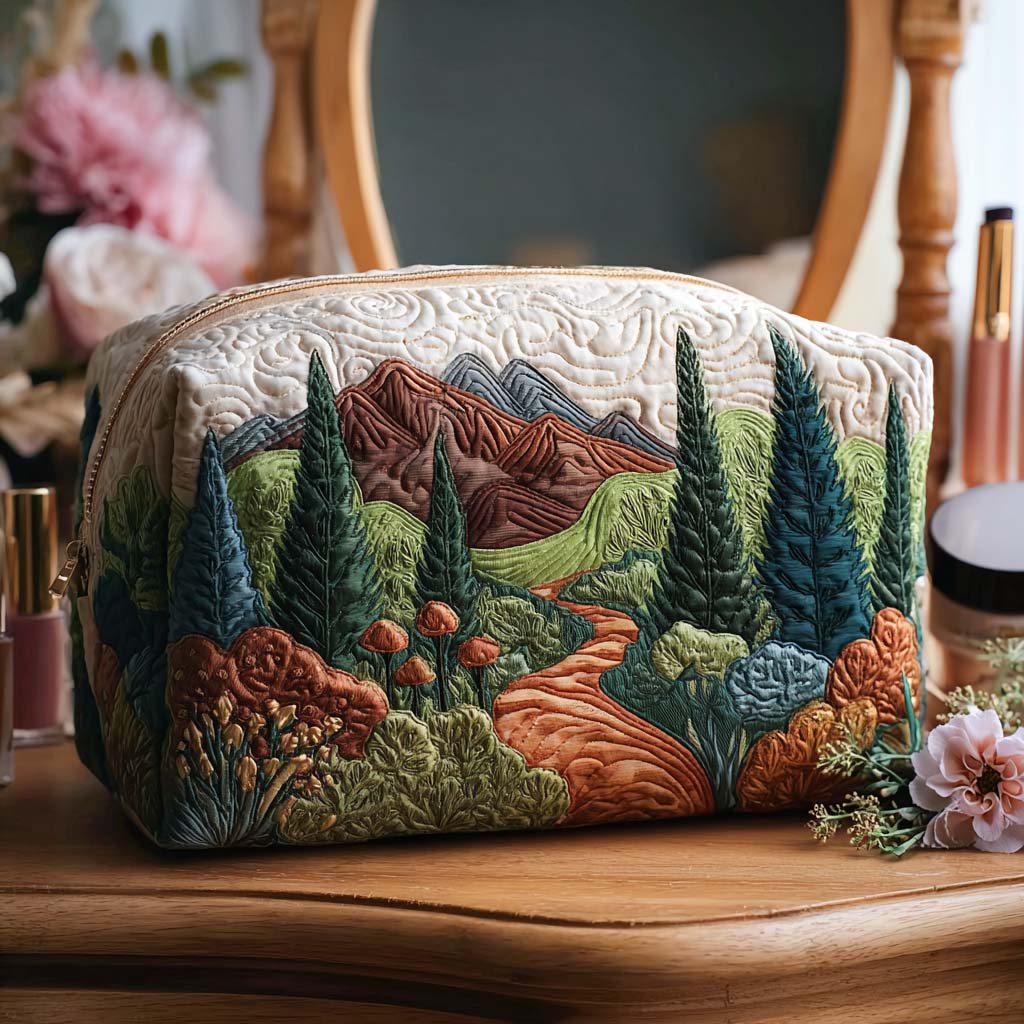 Forest Camper Van Quilted Makeup Bag