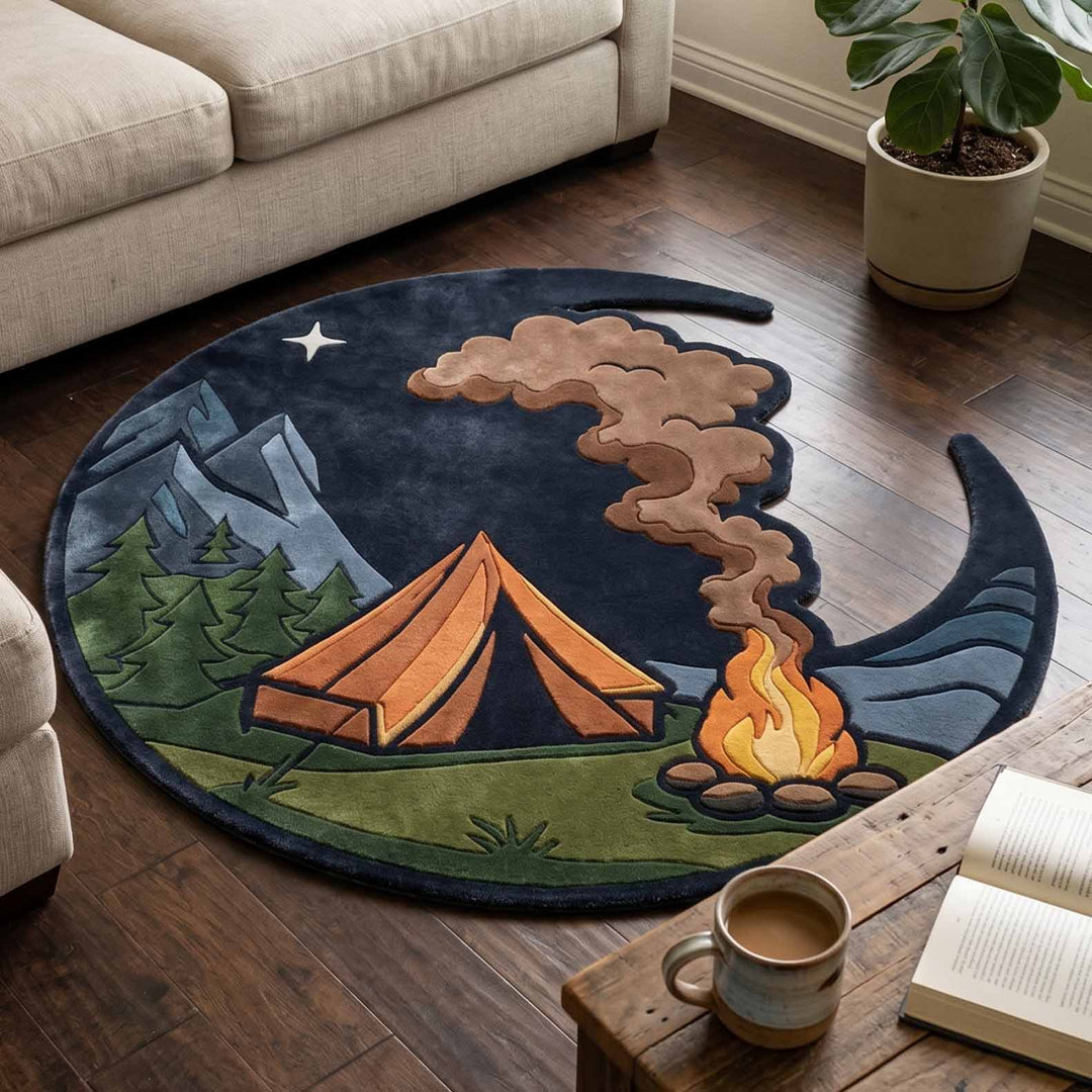 Camping Night Custom Shaped Rug