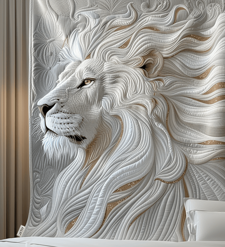 Noble Strength Lion Art Quilt Wall Hanging