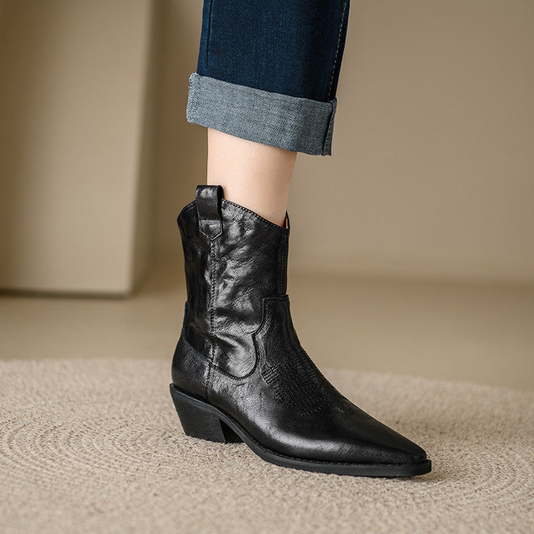 Jessa - Genuine Leather Western Ankle Boots