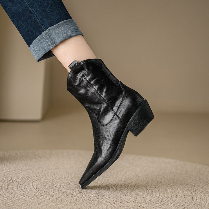Jessa - Genuine Leather Western Ankle Boots