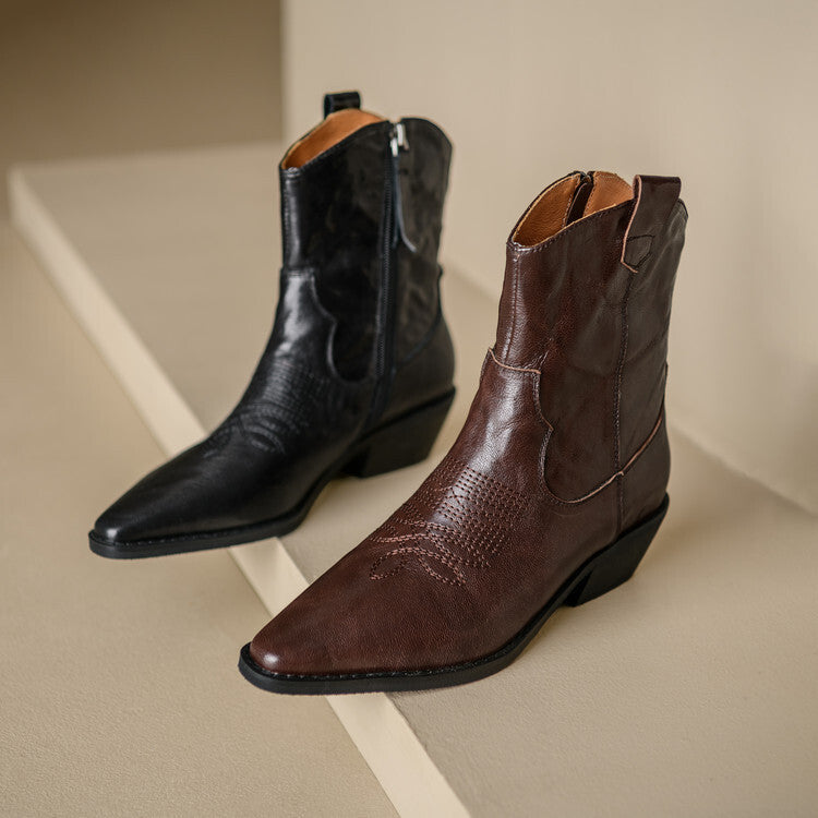 Jessa - Genuine Leather Western Ankle Boots