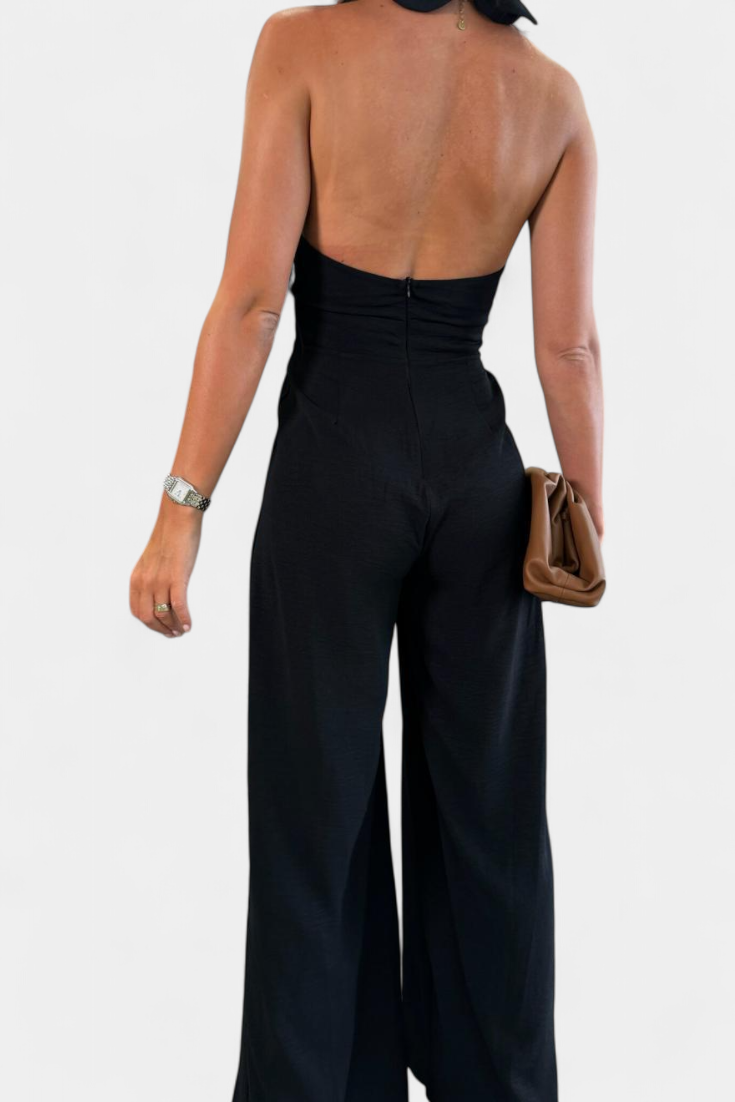 Elara - Crossover Halter Backless Wide-Leg Jumpsuit