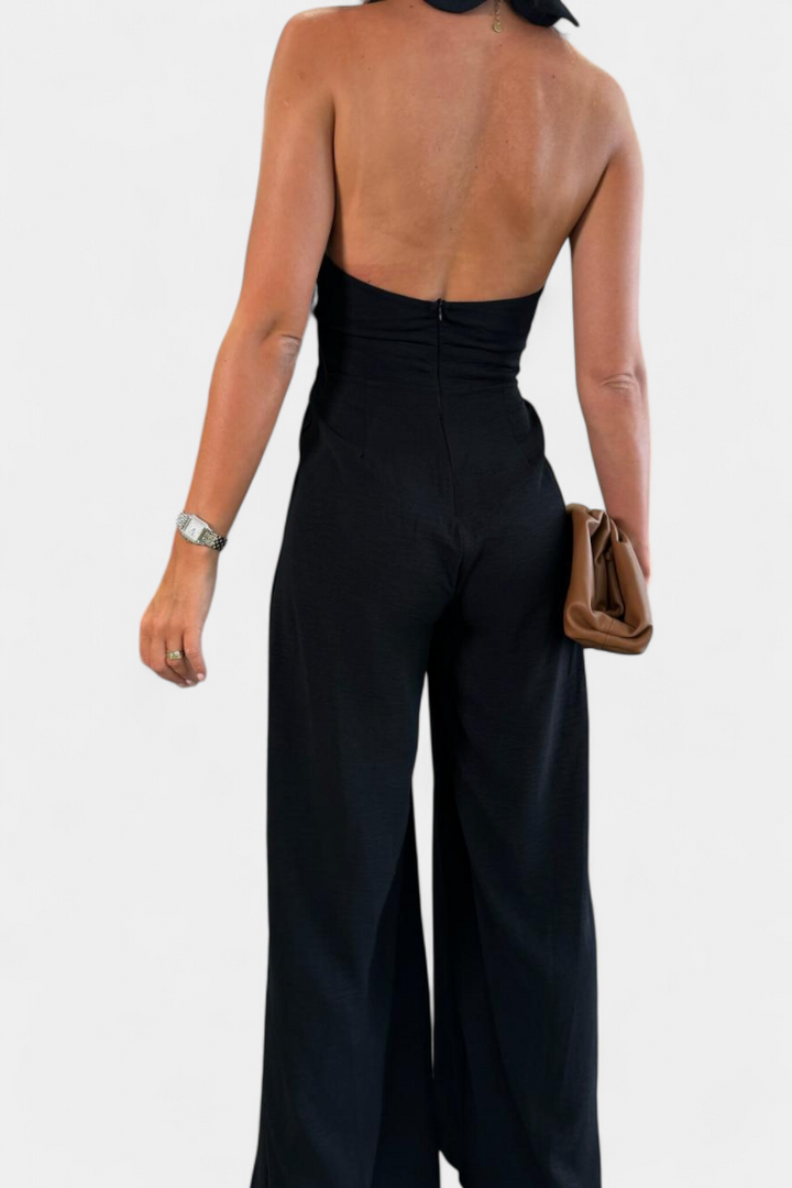 Elara - Crossover Halter Backless Wide-Leg Jumpsuit