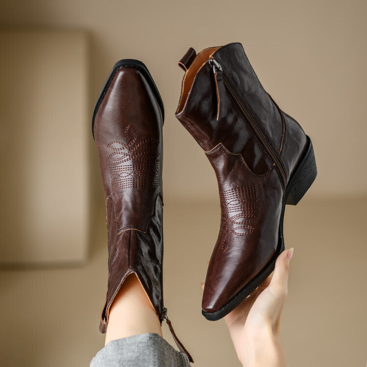 Jessa - Genuine Leather Western Ankle Boots