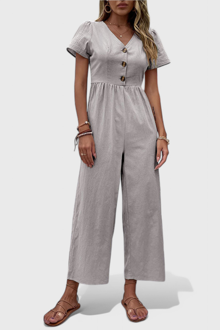Cameron - Button-Front Short Sleeve Jumpsuit