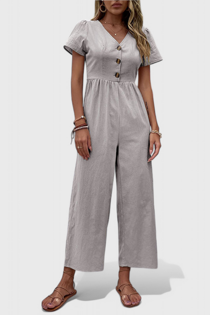 Cameron - Button-Front Short Sleeve Jumpsuit