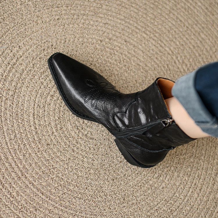 Jessa - Genuine Leather Western Ankle Boots