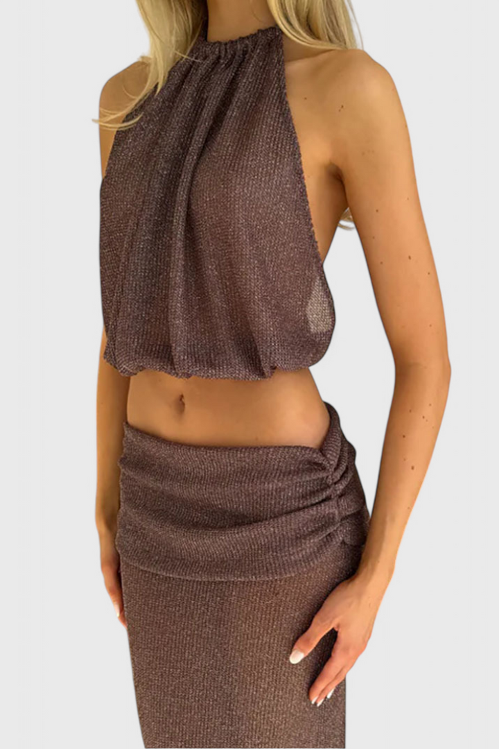 Mirella - Sheer Crop Top and Long Slit Skirt Lounge Set