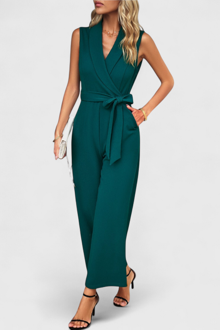 Tania - Wrap Neck Wide-Leg Jumpsuit