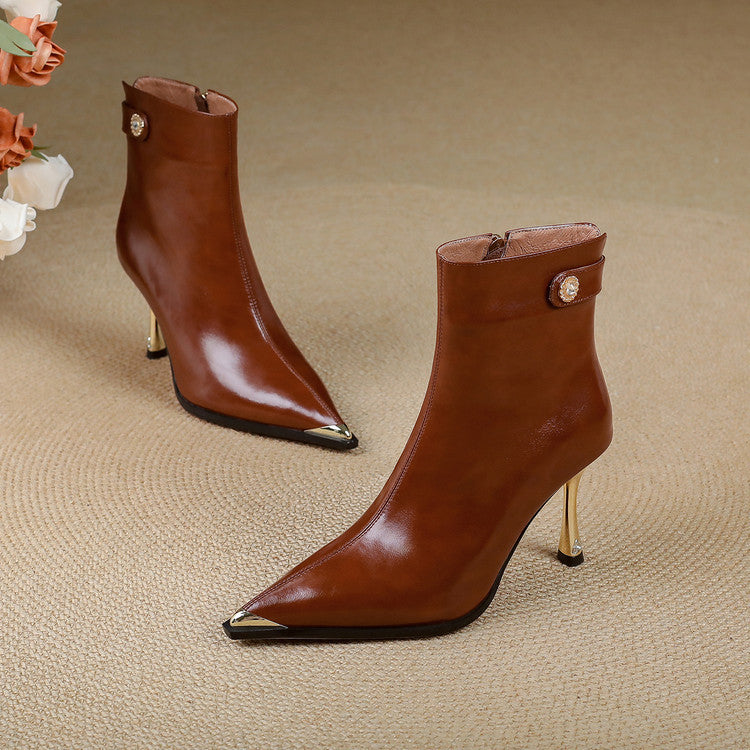 Verena - Genuine Leather High Heel Ankle Boots
