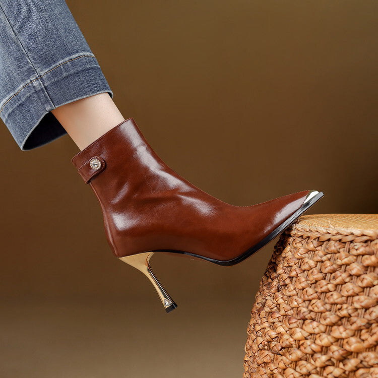 Verena - Genuine Leather High Heel Ankle Boots