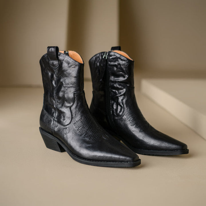 Jessa - Genuine Leather Western Ankle Boots