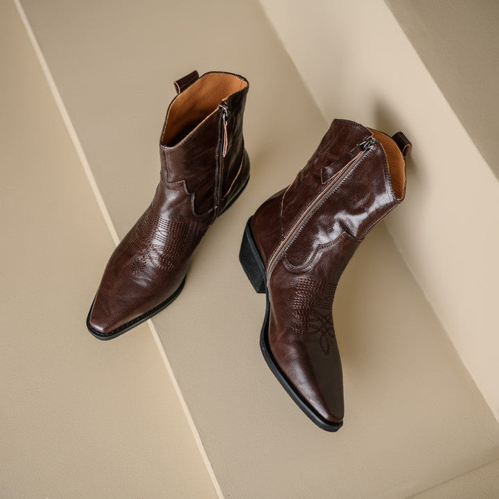 Jessa - Genuine Leather Western Ankle Boots