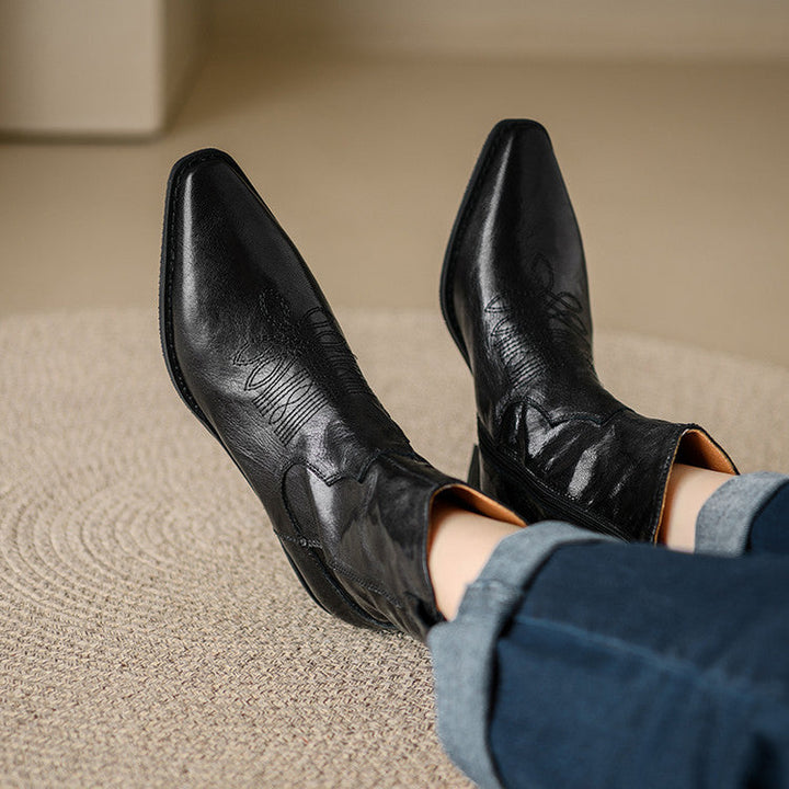 Jessa - Genuine Leather Western Ankle Boots