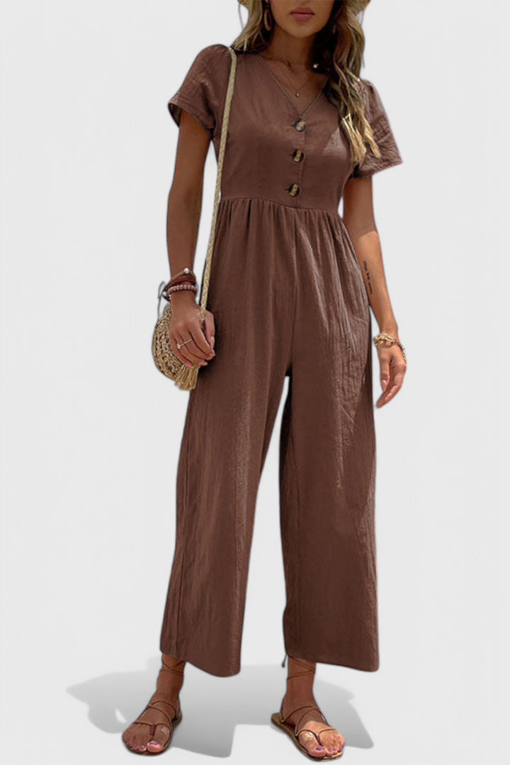 Cameron - Button-Front Short Sleeve Jumpsuit