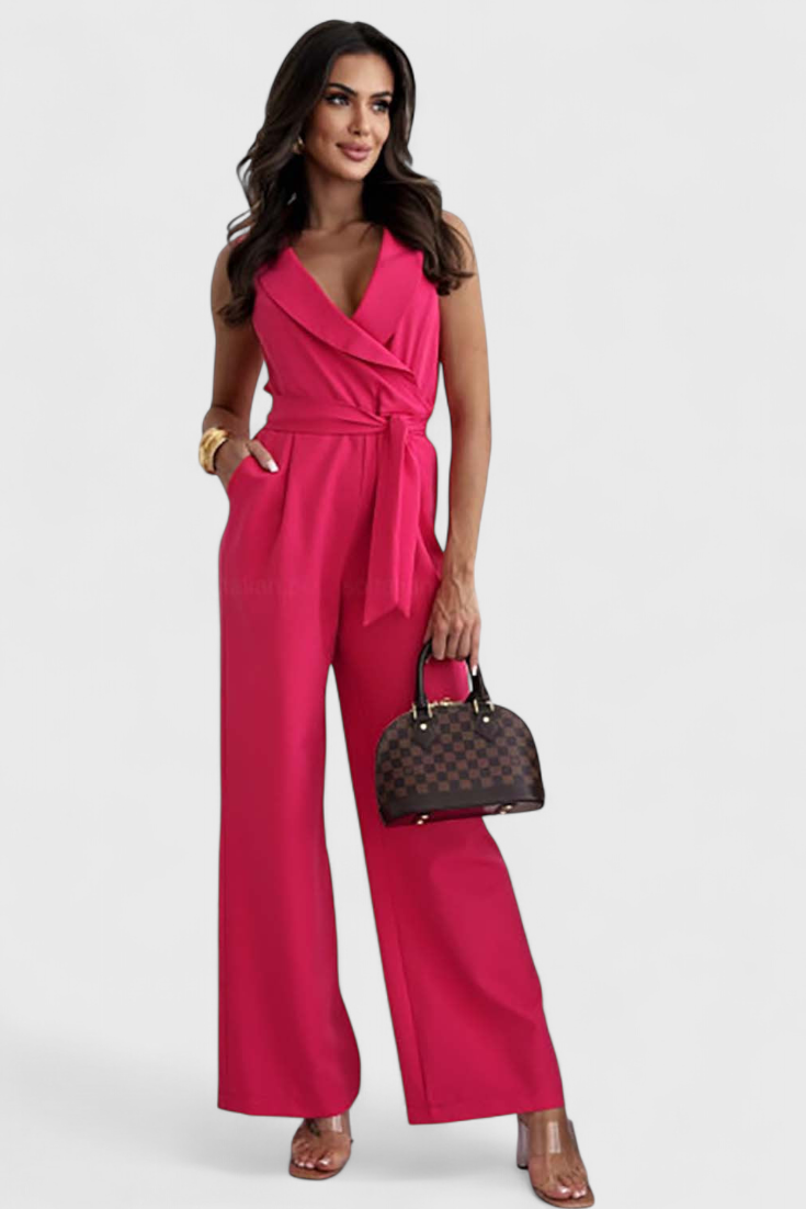Dalia - Sleeveless Belted Flowing Jumpsuit