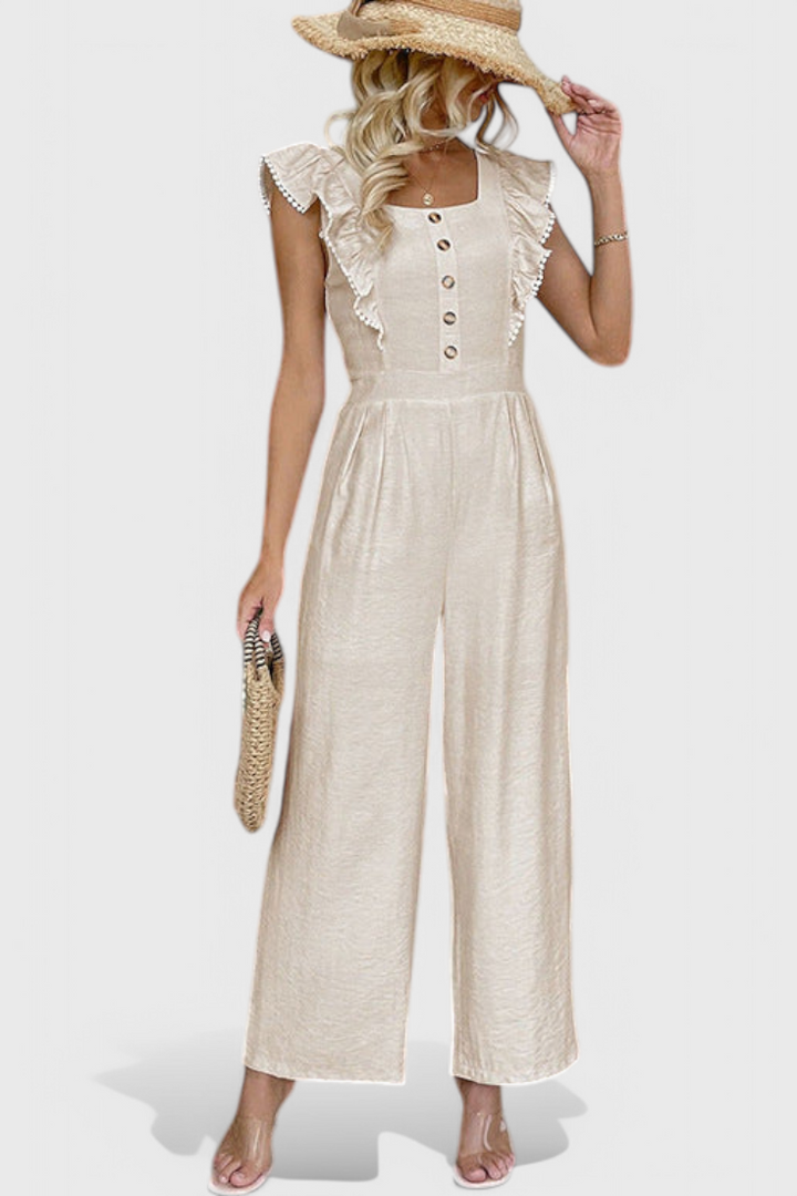 Darlene - Puff Sleeve Linen Blend Jumpsuit