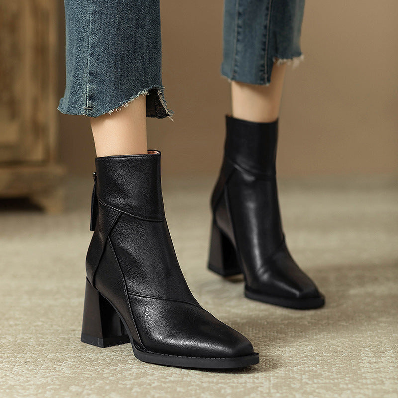 Emery - Premium Leather Block Heel Ankle Boots
